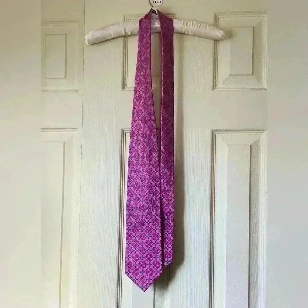 LOUIS DELL’OLIO Made in Italy 100% Silk Pink & Blue Patterned Necktie